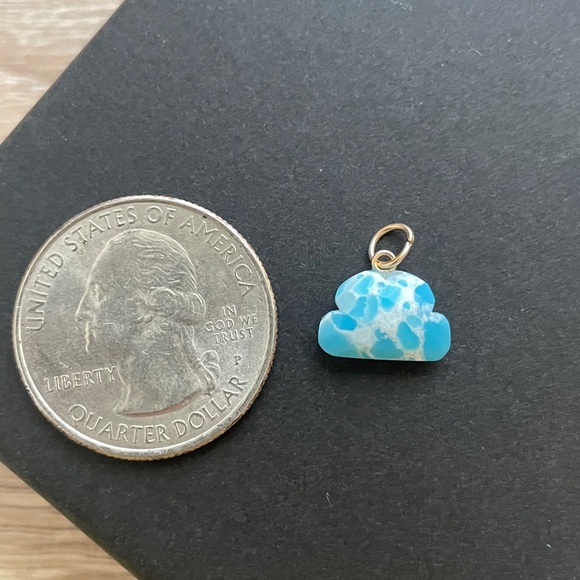 HANDMADE 14k SOLID Yellow Gold Mojave Turquoise Cloud Charm Pendant - Picture 5 of 6